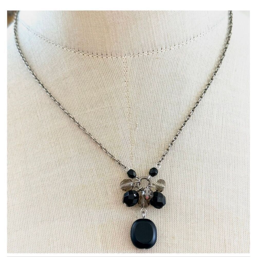 Baked Beads  cluster Black Pendant Necklace